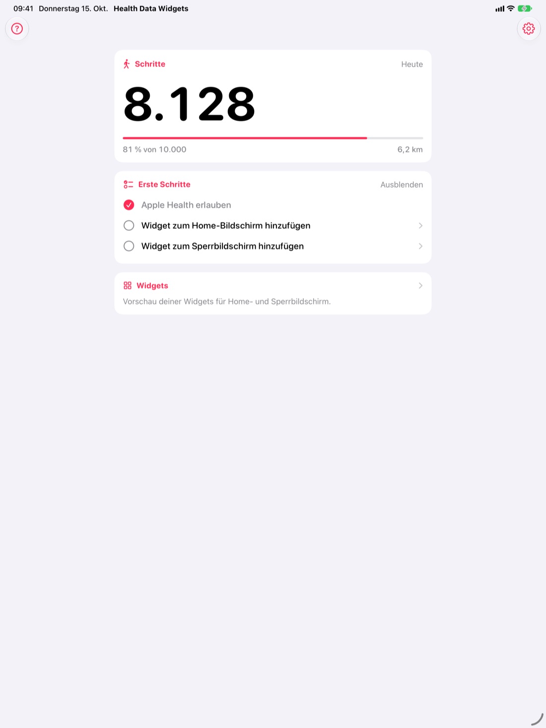 Startbildschirm auf dem iPad