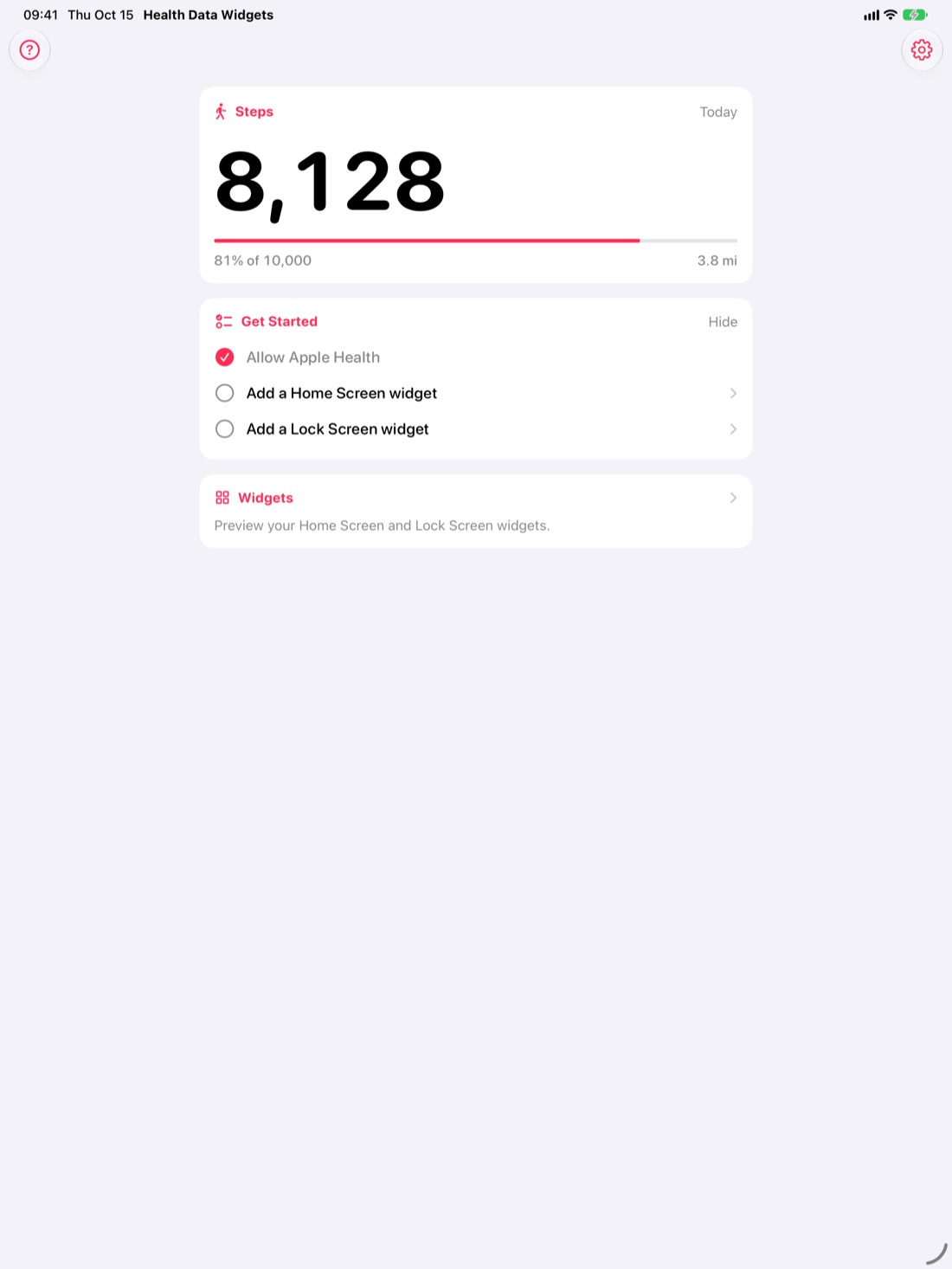 Main screen on iPad