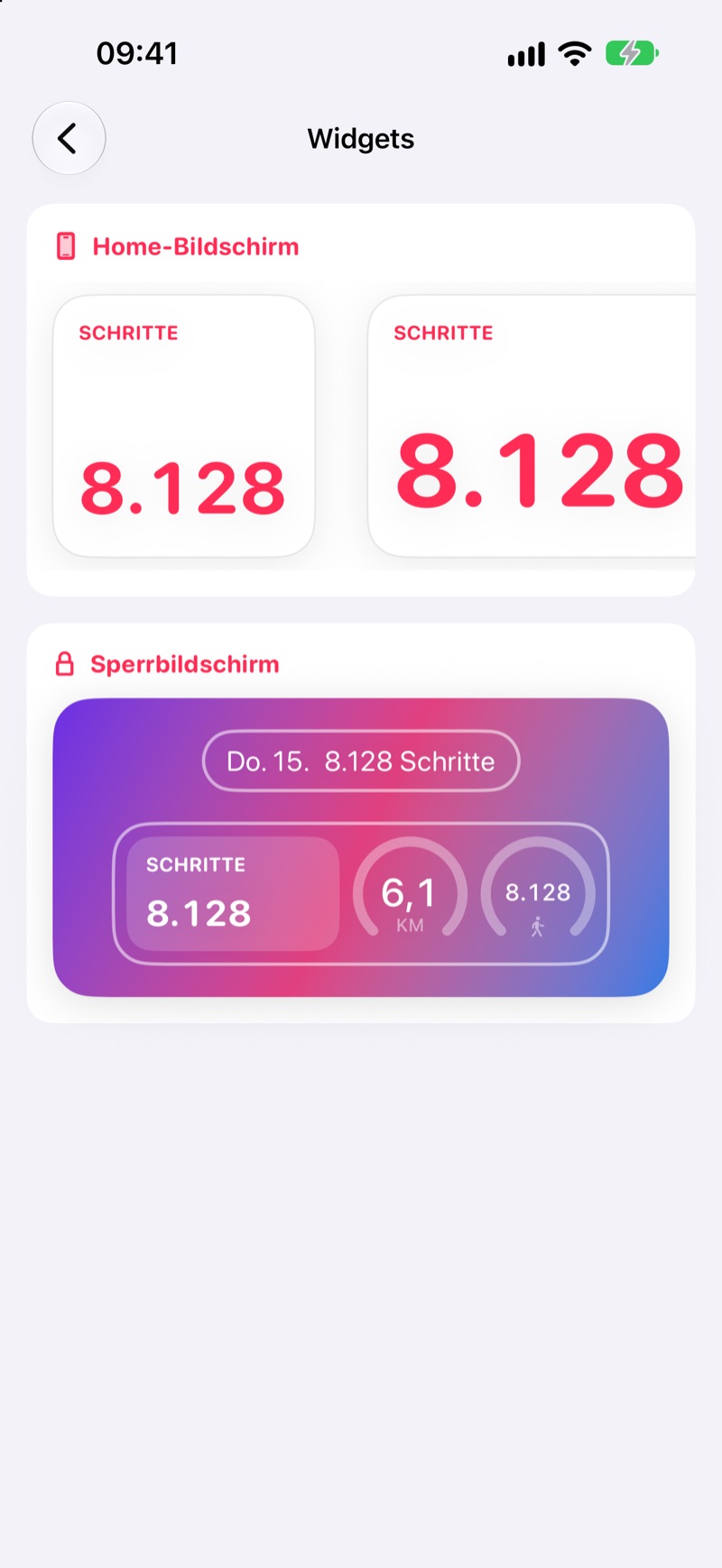 Widget-Galerie mit Vorschau für Home- und Sperrbildschirm