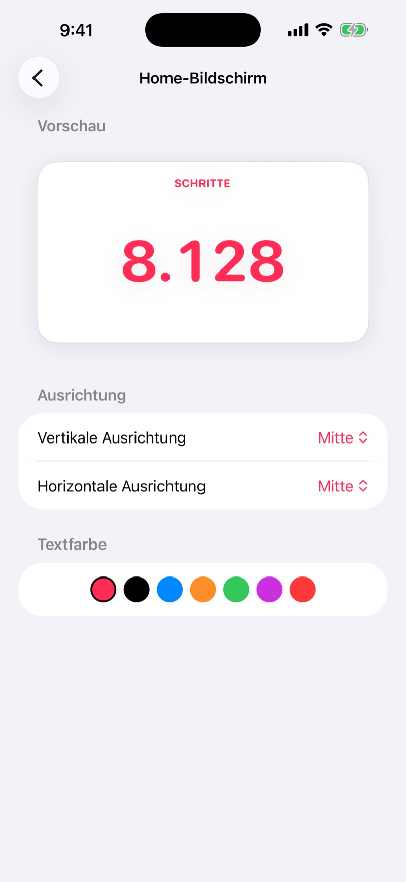 Darstellungseinstellungen: Position, Ausrichtung, Farbe