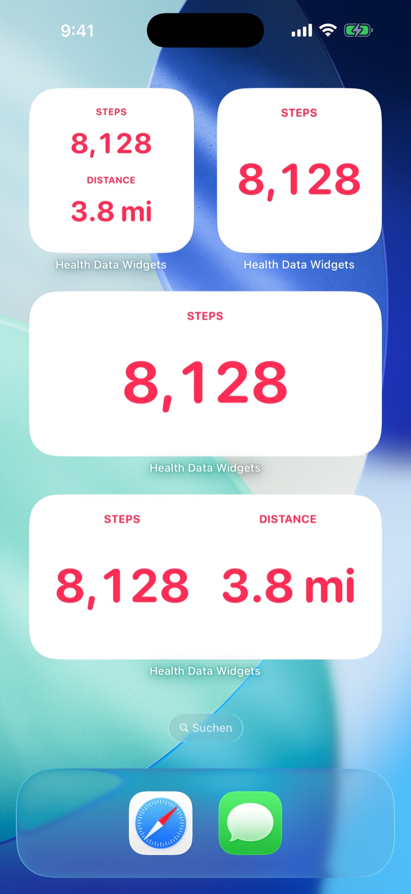 Home Screen with Steps and Distance widgets