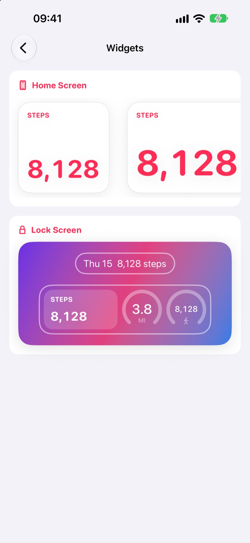 Widget gallery with Home Screen and Lock Screen previews