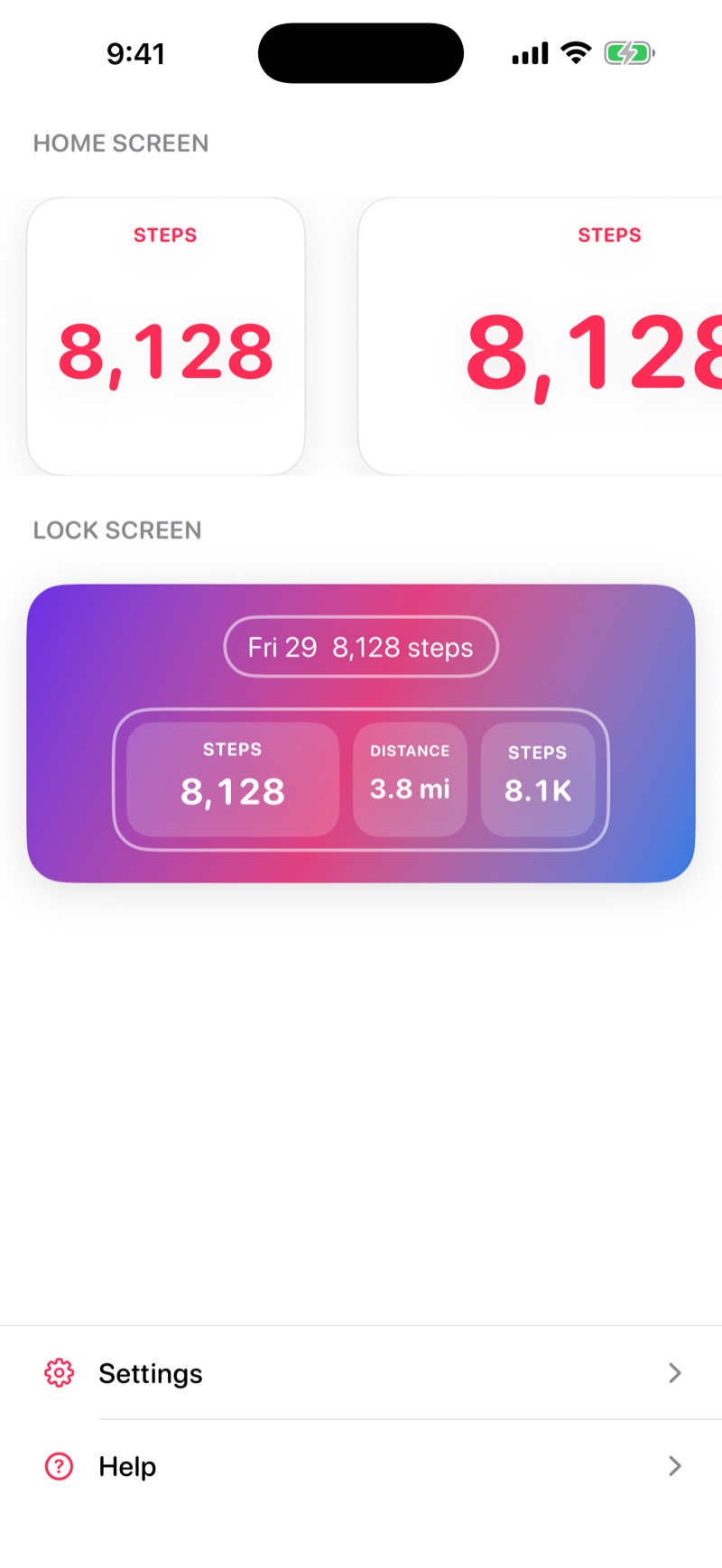 In-app widget gallery with live previews