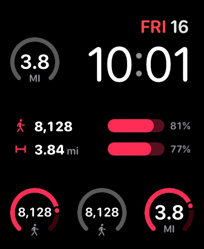 Modular watch face with steps, distance, and goal complications
